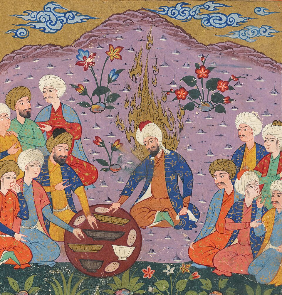 Spencer_Coll._Persian_MS._46_fol_152v_Isa_and_disciples_eat_food_from_heaven